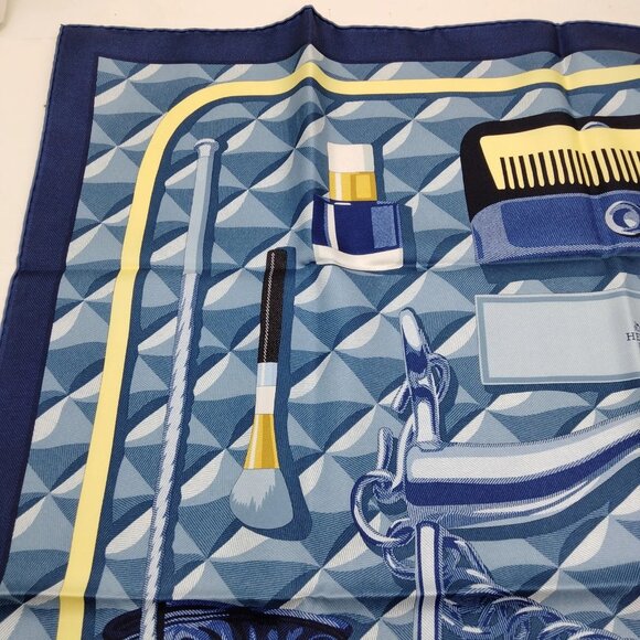 Authentic Hermes Carre 90 Beaute Composee Navy Blue Scarf mn696-121325 - Picture 4 of 9